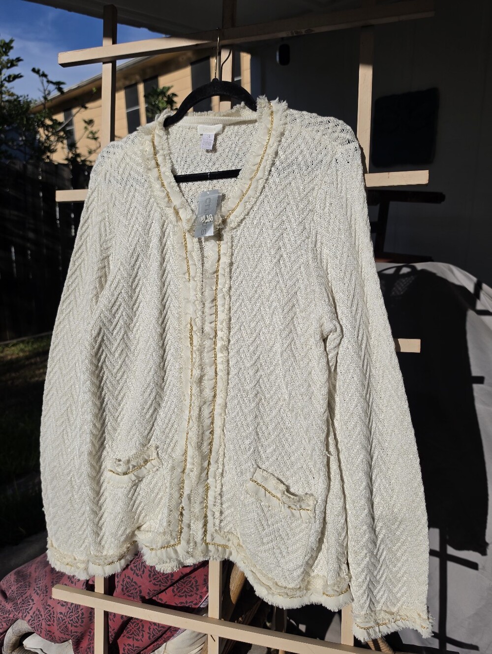 Chico's Gwendolyn Chain Trim Knit Sweater Jacket sz 3 or US sz X Large, NWT